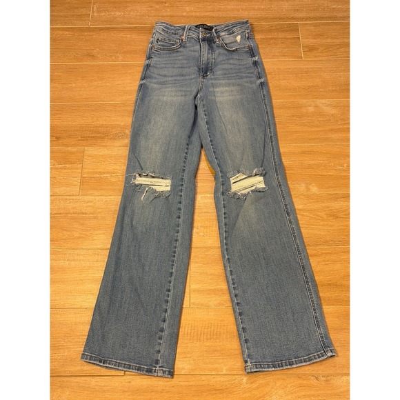 Judy Blue Denim - Judy Blue High Waist Distressed Wide Leg Jeans Medium Wash Size 3/26‎